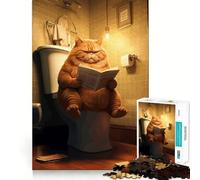 Puzzle de 1000 pièces pour Adolescents Chat lisant aux Toilettes Découpe Nette Jeu de logique Cadeau d'anniversaire Artistique (38x52cm)