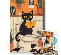 Puzzle de 1000 pièces pour Adolescents Chat lisant aux Toilettes Illustration Art épuré Jeu de logique Loisirs Cadeau d'anniversaire Artistique (50x75cm)