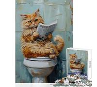 Puzzle de 1000 pièces pour Adolescents Chat lisant Le Journal aux Toilettes décoration Jouet Jeu de Construction liste de souhaits avec Le Père Noël Dimensions 38x26cm