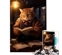 Puzzle de 1000 pièces pour Adolescents Chat lisant Un Livre Jeu Familial Stimulant l'intelligence et Le Cerveau Jouet addictif Cadeau Artistique activités familiales (Dimensions 50x75cm)