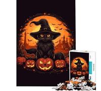 Puzzle de 1000 pièces pour Adolescents Chat Mignon d'halloween Jeu Familial Stimulant l'intelligence et Le Cerveau Jouet addictif Cadeau Artistique Activités familiales (Dimensions 38x26cm)