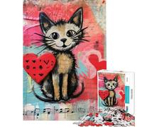 Puzzle de 1000 pièces pour Adolescents Chat Musical avec cœur Décoration intérieure Jouet pour Toute la Famille Cadeau Original pour Un Anniversaire ou Noël (75x50cm)