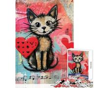 Puzzle de 1000 pièces pour Adolescents-Chat Musical avec cœur pour la Saint-Valentin-Jouet à Monter soi-même-Cadeau d'anniversaire-Jeu éducatif avec pièces de Formes aléatoires Parfaitement