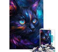 Puzzle de 1000 pièces pour Adolescents Chat Mystique en vitrail Difficile et Stimulant Cadeau pour Femmes Jeu Amusant à partir de 14 Ans 50x75cm