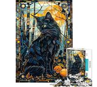 Puzzle de 1000 pièces pour Adolescents Chat Mystique sous Verre Puzzle pour Adultes Jeu de Construction à Faire soi-même Jeu Stimulant pour Passer Le Temps Cadeau (Dimensions 50x75cm)