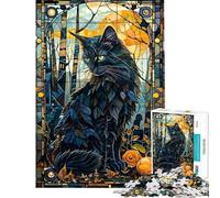 Puzzle de 1000 pièces pour Adolescents Chat Mystique sous Verre Puzzle pour Adultes Jeu de Construction à Faire soi-même Jeu Stimulant pour Passer Le Temps à la Maison Cadeau (Dimensions 38x26cm)