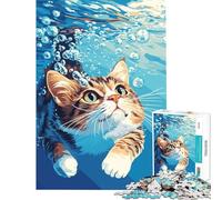 Puzzle de 1000 pièces pour Adolescents Chat nageant sous l'eau avec des Bulles Activités Amusantes à la Maison Décoration Parfaite Jeux relaxants pour Les 14 Ans et Plus (38x26cm)