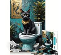 Puzzle de 1000 pièces pour Adolescents Chat Noir aux Toilettes,découpe précise,Jeu Stimulant,Moment de détente,activité créative pour Noël (38x26cm)