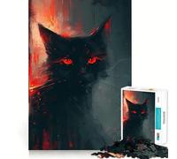 Puzzle de 1000 pièces pour Adolescents Chat Noir aux Yeux Brillants Jeu d'assemblage précis Défi Mental Jouet pour Un Moment de détente et de Divertissement Scène de Noël (38x26cm)