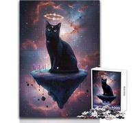 Puzzle de 1000 pièces pour Adolescents : Chat Noir céleste sur Une île Flottante, Jeu Pratique, Cadeau pour Femmes, Jouet Anti-Stress, Dimensions : 38x52cm
