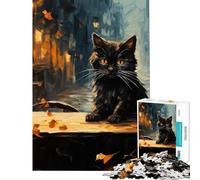 Puzzle de 1000 pièces pour Adolescents Chat Noir dans Un café Le Soir Jeu éducatif Cadeau d'anniversaire pour Toute la Famille (50x75cm)