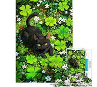 Puzzle de 1000 pièces pour Adolescents Chat Noir dans Un Champ de trèfle Puzzle pour Adultes Jeu de Relaxation Motif à Assembler Cadeau de Noël ou d'anniversaire (Taille 50x75cm)