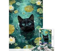 Puzzle de 1000 pièces pour Adolescents Chat Noir dans Un étang aux nénuphars Jeu éducatif Idée Cadeau d'anniversaire Collection d'artistes Beaux-Arts Format 38x26cm