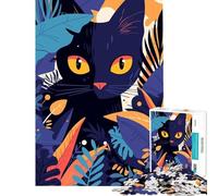 Puzzle de 1000 pièces pour Adolescents Chat Noir dans Un Feuillage Tropical Illustration Minimaliste Jeu Impossible Jouet éducatif pour se détendre (38x52cm)