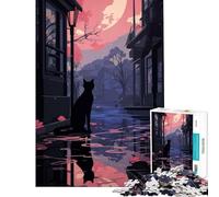 Puzzle de 1000 pièces pour Adolescents Chat Noir dans Un Paysage Urbain pluvieux Jeu Familial Stimulant l'intelligence et Les capacités cérébrales Jouet addictif pour Un Père Noël Secret