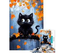 Puzzle de 1000 pièces pour Adolescents Chat Noir dans Un Tableau d'automne Jeu Difficile et Stimulant idéal pour Les familles à partir de 14 Ans (38x52cm)
