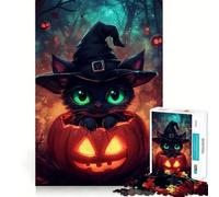 Puzzle de 1000 pièces pour Adolescents Chat Noir dans Une Citrouille,Finitions impeccables,Jeu de logique,Moment de détente et de Divertissement,Cadeau Artistique de Noël (38x52cm)