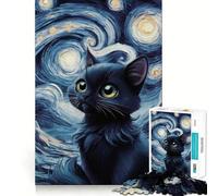 Puzzle de 1000 pièces pour Adolescents Chat Noir dans Une Nuit étoilée,découpe précise,Jeu Stimulant,Moment de détente,activité créative pour Noël (50x75cm)