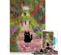 Puzzle de 1000 pièces pour Adolescents Chat Noir d'après Une Peinture de Monet Illustration aux Bords précis,Jeu de logique,Moment de détente et de Divertissement,Cadeau Artistique de Noël (38x26cm)