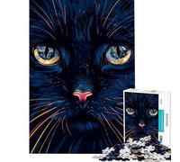 Puzzle de 1000 pièces pour Adolescents Chat Noir en Gros Plan Difficile et Stimulant Décoration Murale Jouet Anti-Stress Convient aux 14 Ans et Plus (38x52cm)