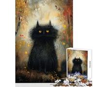 Puzzle de 1000 pièces pour Adolescents Chat Noir énigmatique Jeu éducatif activités familiales Jouet éducatif avec Poster et fiche de Questions-réponses Assortis (38x52cm)