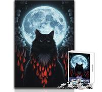 Puzzle de 1000 pièces pour Adolescents - Chat Noir et Lune - Art numérique - Idéal pour se détendre et se Relaxer - Découpe Nette et régulière - Dimensions:38x52cm