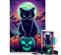 Puzzle de 1000 pièces pour Adolescents,Chat Noir,Halloween,découpe Nette,Jeu cognitif,Cadeau pour des Moments de Calme,décoration de Noël (38x52cm)