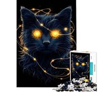 Puzzle de 1000 pièces pour Adolescents Chat Noir Mystique aux Yeux Brillants défi éducatif Difficile Casse-tête pour Les 14 Ans et Plus (50x75cm)