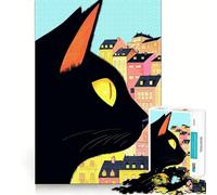 Puzzle de 1000 pièces pour adolescents - Chat noir - Paysage urbain - Coupe nette - Décoration - Entraînement du cerveau - Jouet de paix - 38 x 26 cm