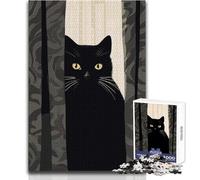 Puzzle de 1000 pièces pour Adolescents, Chat Noir Qui Jette Un Coup d'œil, Jeu de défi Unique, Cadeau pour Femmes, œuvre d'art, Dimensions:50x75cm