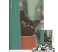 Puzzle de 1000 pièces pour Adolescents Chat Noir rêvant Jeu éducatif Idée Cadeau de Père Noël Secret Casse-tête pour stimuler Le Cerveau Dimensions 38x26cm