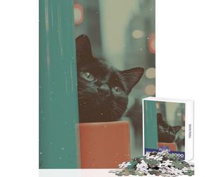 Puzzle de 1000 pièces pour Adolescents Chat Noir rêvant Jeu éducatif Idée Cadeau de Père Noël Secret Casse-tête pour stimuler Le Cerveau Dimensions 38x26cm