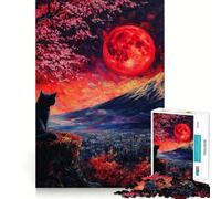 Puzzle de 1000 pièces pour Adolescents Chat Noir sous la Lune Rouge,Assemblage Lisse,Jeu de réflexion Amusant,Cadeau Relaxant,activité de Loisirs pour Noël (38x52cm)