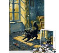 Puzzle de 1000 pièces pour Adolescents Chat Noir Style Van Gogh Idée Cadeau éducative Jeu pour renforcer Les Liens Entre Couples Dimensions 38x52cm