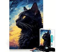 Puzzle de 1000 pièces pour Adolescents Chat Nuit étoilée Jeu d'ajustement précis Activité cérébrale Intelligente Moment de détente Activité d'anniversaire (38x26cm)