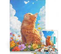 Puzzle de 1000 pièces pour Adolescents Chat Orange dans Un Champ de Fleurs Jeu éducatif activité Amusante à la Maison idéal comme Cadeau 50x75cm