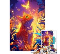 Puzzle de 1000 pièces pour Adolescents Chat Orange regardant Un Papillon Jeu Familial pour Adultes découpe de précision Jeu Stimulant Cadeau (Taille 38x52cm)