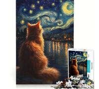 Puzzle de 1000 pièces pour Adolescents Chat Orange sous Un Ciel étoilé Jeu éducatif activité Amusante à la Maison idéal comme Cadeau 38x52cm