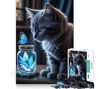 Puzzle de 1000 pièces pour Adolescents Chat,Papillons et Bocal,découpe Fine,Art,entraînement à la Concentration,Jeu Amusant et Calme,Cadeau de Noël (50x75cm)