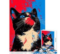 Puzzle de 1000 pièces pour Adolescents Chat Pop Art regardant vers Le Haut Jeu Amusant décoration intérieure Jouet éducatif Cadeau d'anniversaire ou de Voyage (38x52cm)