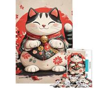 Puzzle de 1000 pièces pour Adolescents Chat Porte-Bonheur en Kimono Fleuri Jeu éducatif de 1000 pièces au Design Attrayant et Stimulant (50x75cm)