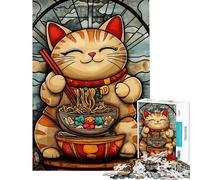 Puzzle de 1000 pièces pour Adolescents Chat Porte-Bonheur et Ramen Jeu Manuel pour Adolescents Activités Amusantes à Faire à la Maison Pendant Les Vacances (Dimensions 38x26cm)