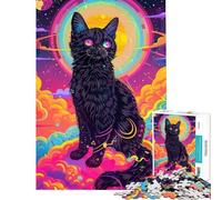 Puzzle de 1000 pièces pour Adolescents Chat psychédélique et Espace Activités Amusantes à la Maison pour Toute la Famille Jeu Impossible à partir de 14 Ans 50x75cm