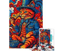 Puzzle de 1000 pièces pour Adolescents Chat psychédélique Gentleman fumant la Pipe Puzzle Artistique de précision défi éducatif Cadeau d'anniversaire (Taille 38x26cm)