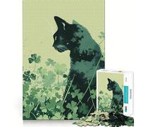 Puzzle de 1000 pièces pour Adolescents Chat,Saint-Patrick,Trèfle,Jeu d'adresse,Activité cérébrale Intelligente,Détente,Activité d'anniversaire (50x75cm)