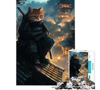Puzzle de 1000 pièces pour Adolescents Chat samouraï dans Une Ville Japonaise Défi intellectuel Jouet addictif et Relaxant pour Toute la Famille Cadeau Artistique (Dimensions 38x26cm)
