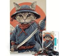 Puzzle de 1000 pièces pour Adolescents,Chat samouraï Guerrier,Style Japonais,graphismes épurés,Casse-tête logique,Jeu de Loisirs,Cadeau d'anniversaire (38x52cm)