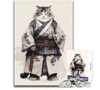 Puzzle de 1000 pièces pour Adolescents - Chat samouraï Japonais - Jeu éducatif de précision - Jouet Anti-Stress - Dimensions:50x75cm