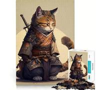 Puzzle de 1000 pièces pour Adolescents,Chat samouraï,Style Japonais,graphismes épurés,Casse-tête logique,Jeu de Loisirs,Cadeau d'anniversaire (38x52cm)