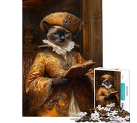 Puzzle de 1000 pièces pour Adolescents Chat Siamois en Tenue Renaissance Puzzle de Lecture pour Adultes Jeu de réflexion Une œuvre d'art Cadeau de Noël ou d'anniversaire (Taille 38x26cm)